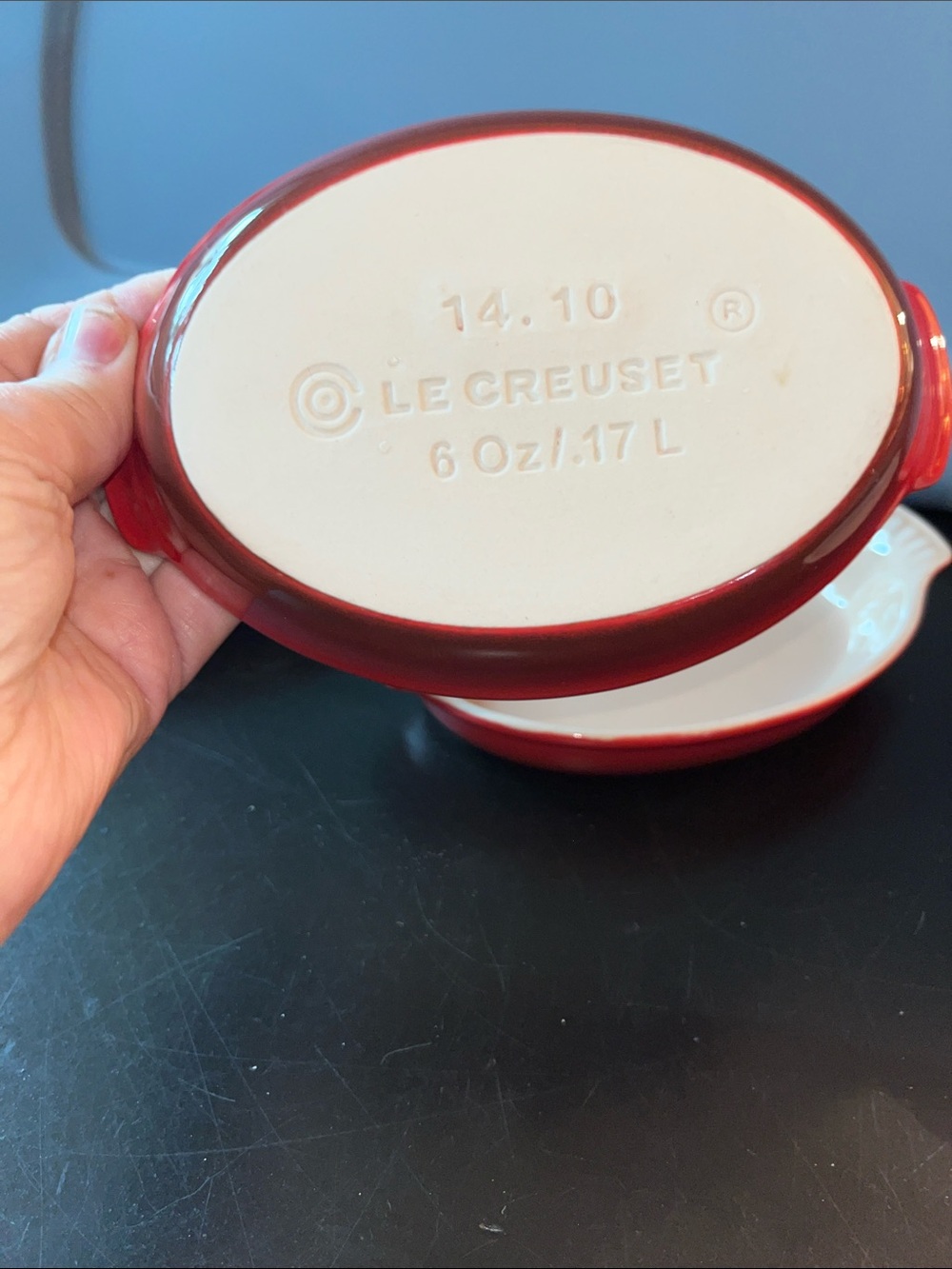 Le Creuset Red Exterior with Cream Interior Mini Oval Dishes - Set of 4